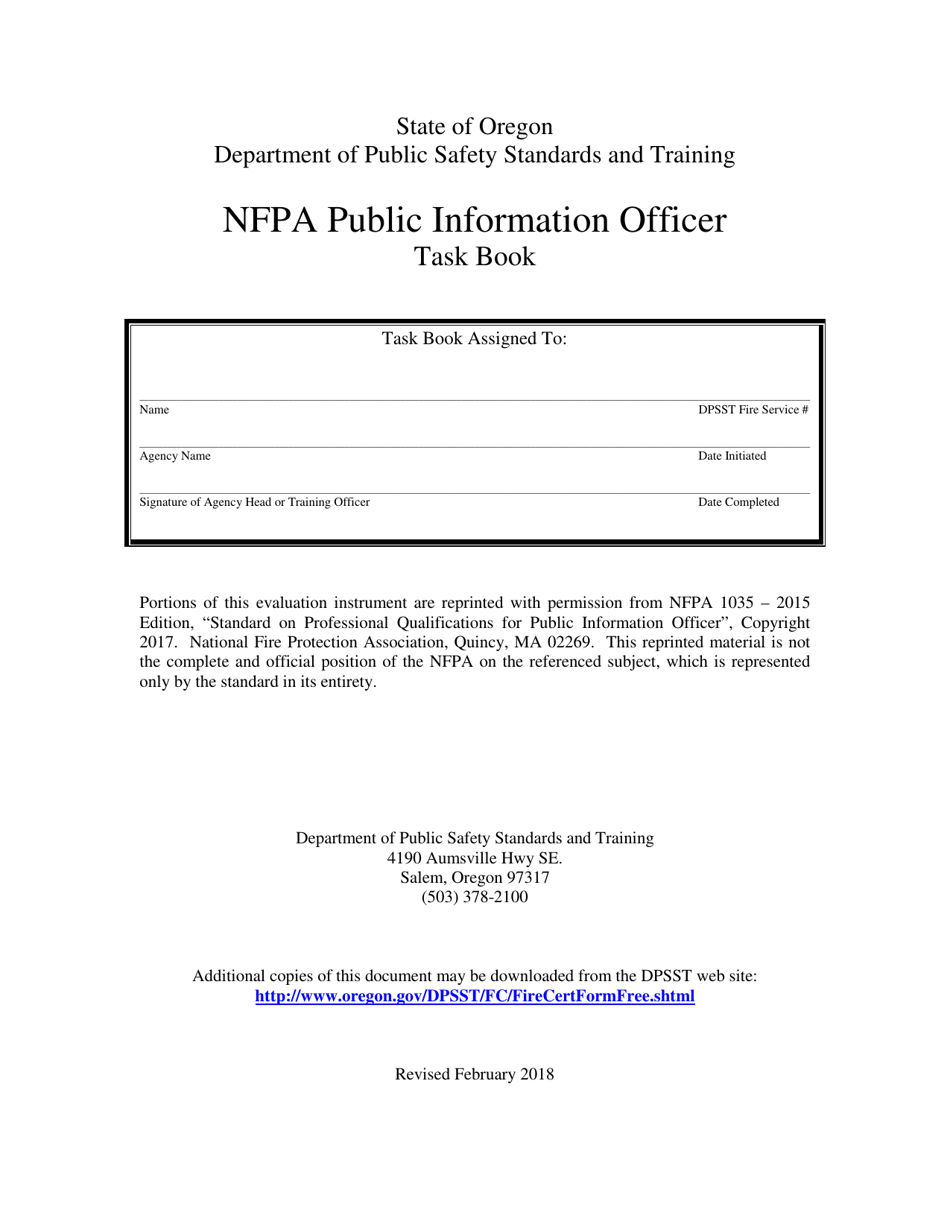 NFPA Public Information Officer Task Book - Oregon, Page 1