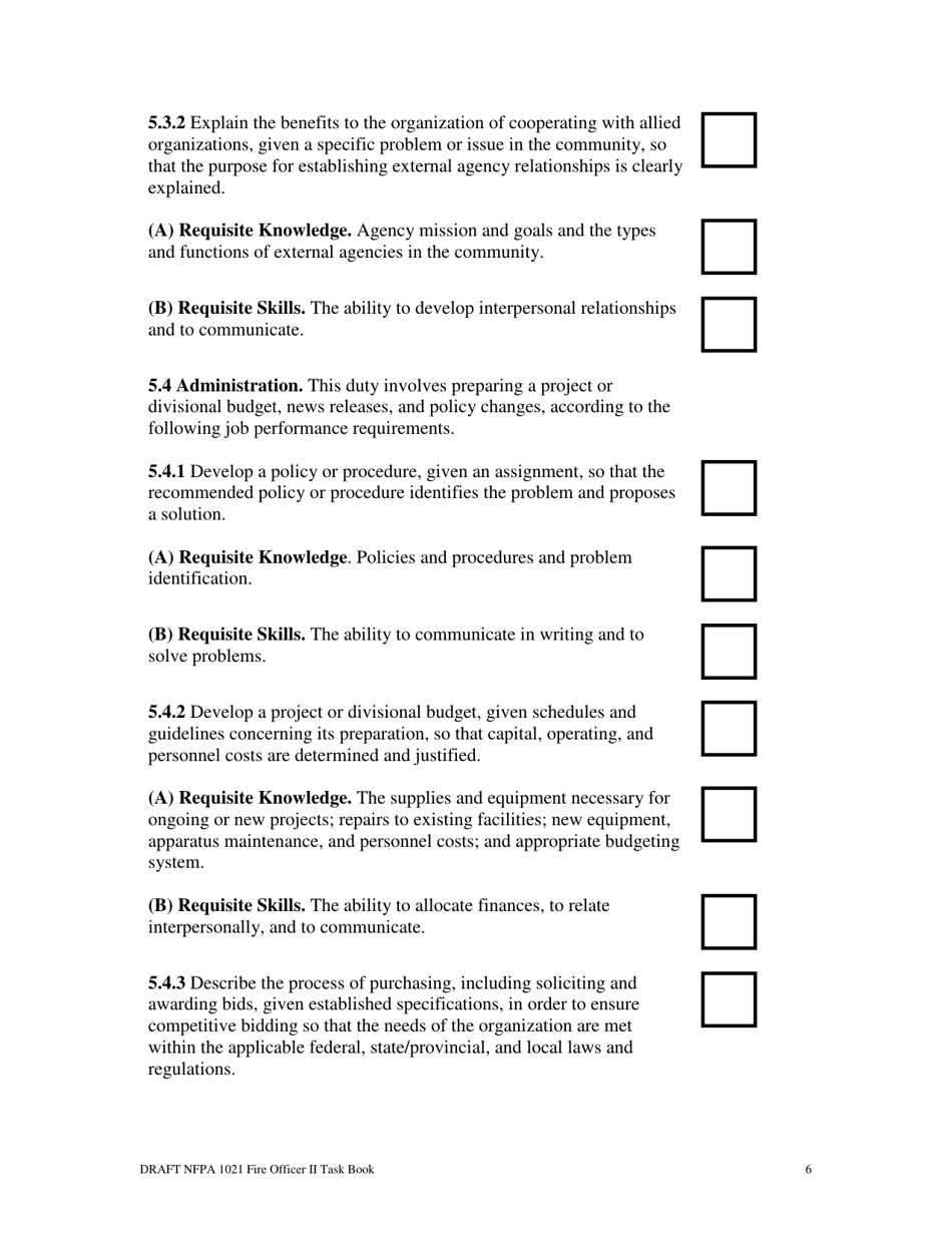 NFPA Fire Officer II Task Book - Oregon, Page 6