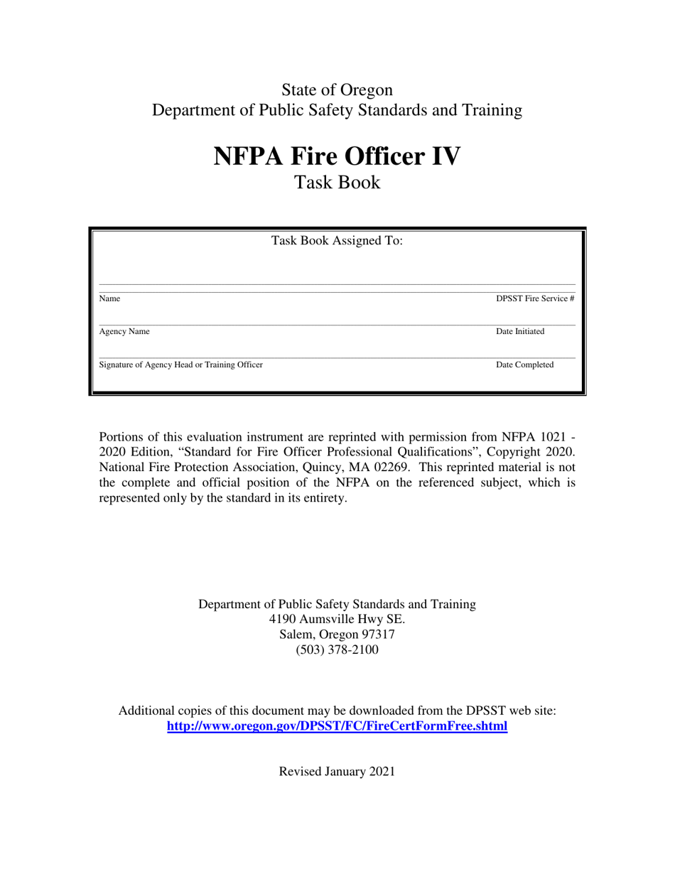 NFPA Fire Officer IV Task Book - Oregon, Page 1