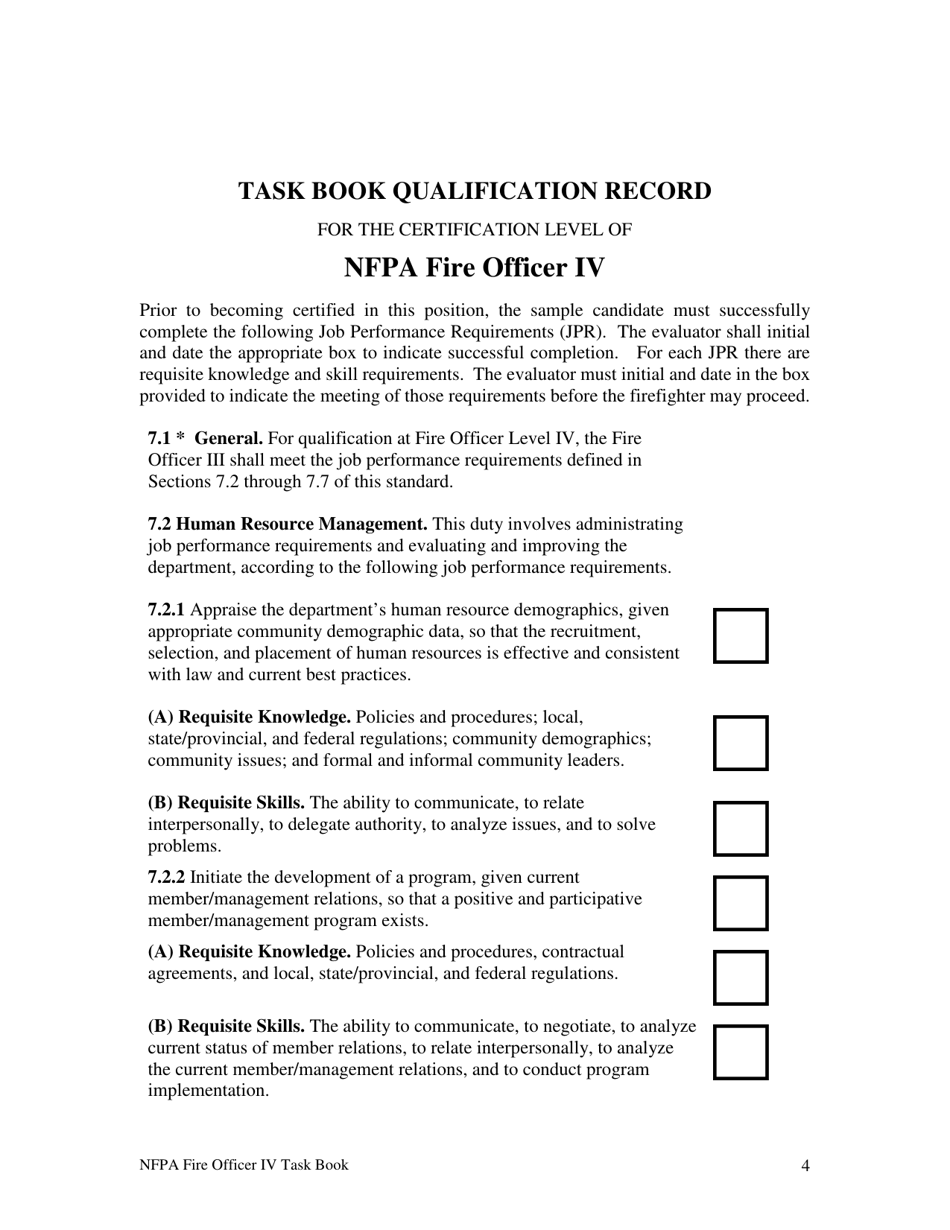 NFPA Fire Officer IV Task Book - Oregon, Page 4