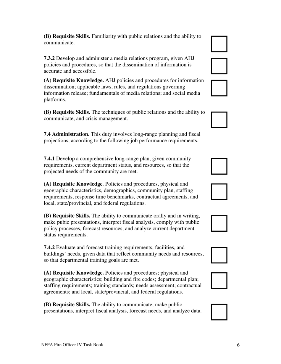 NFPA Fire Officer IV Task Book - Oregon, Page 6