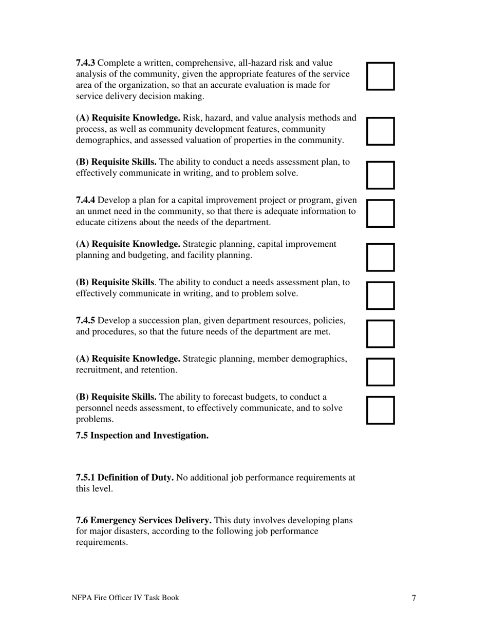 NFPA Fire Officer IV Task Book - Oregon, Page 7
