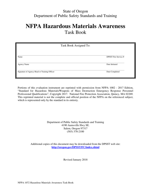 NFPA Hazardous Materials Awareness Task Book - Oregon