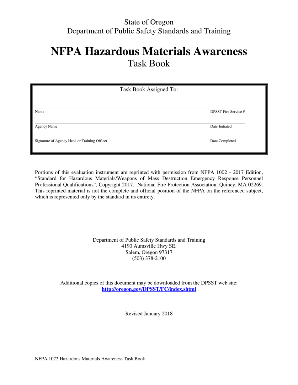NFPA Hazardous Materials Awareness Task Book - Oregon, Page 1