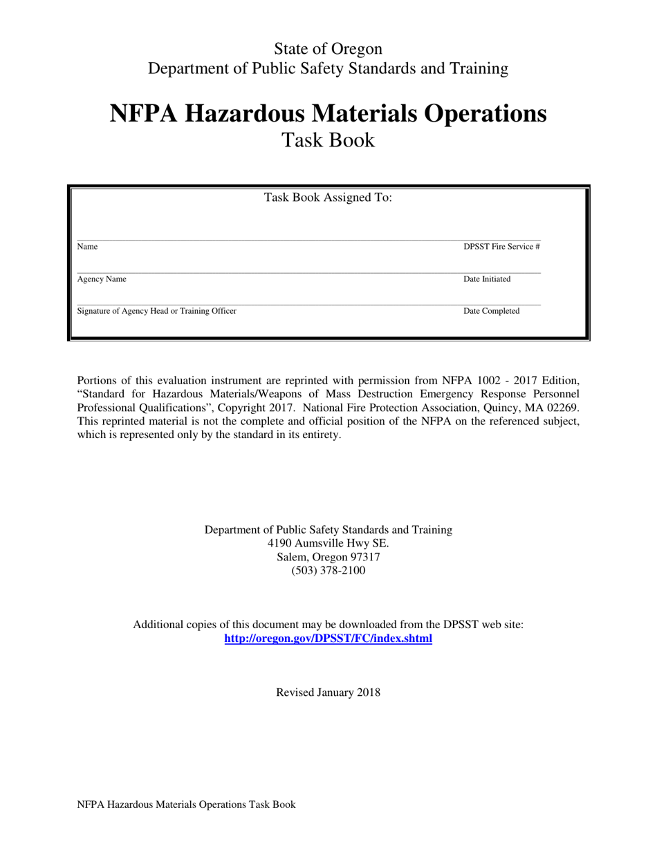 NFPA Hazardous Materials Operations Task Book - Oregon, Page 1