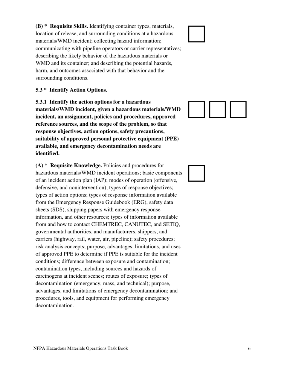 NFPA Hazardous Materials Operations Task Book - Oregon, Page 6