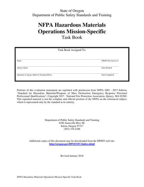 NFPA Hazardous Materials Operations Mission-Specific Task Book - Oregon Download Pdf