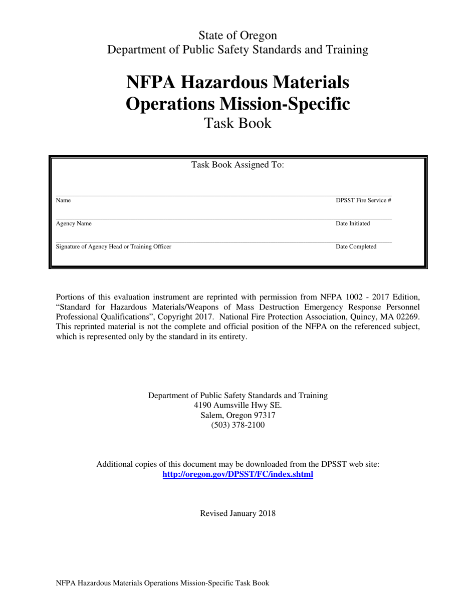 NFPA Hazardous Materials Operations Mission-Specific Task Book - Oregon, Page 1