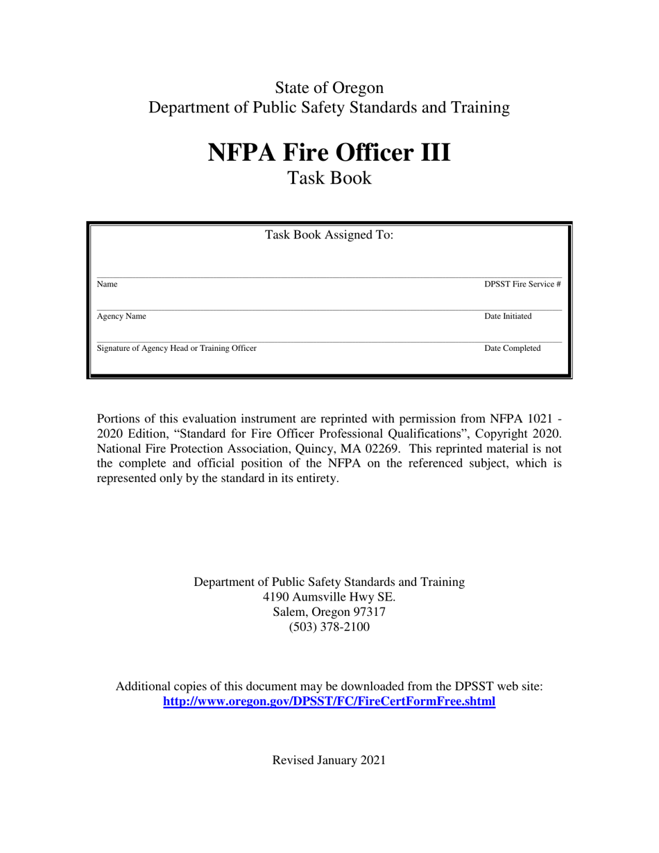 NFPA Fire Officer Iii Task Book - Oregon, Page 1