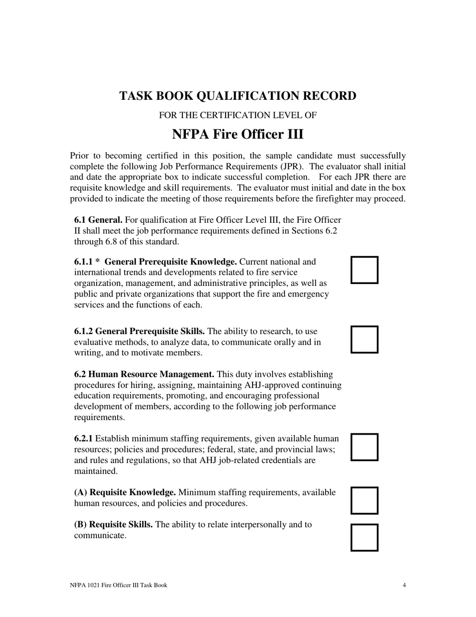 NFPA Fire Officer Iii Task Book - Oregon, Page 4