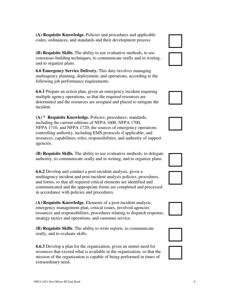 NFPA Fire Officer Iii Task Book - Oregon, Page 9