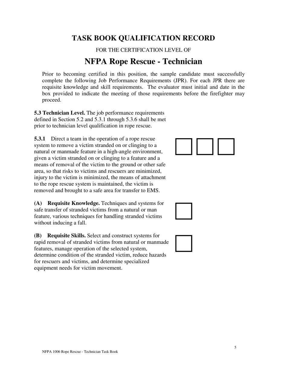NFPA Rope Rescue - Technician Task Book - Oregon, Page 5