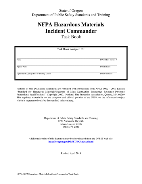NFPA Hazardous Materials Incident Commander Task Book - Oregon