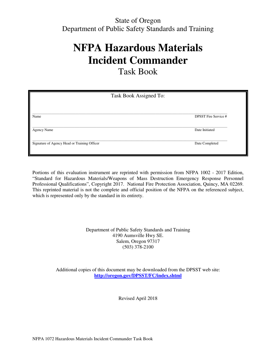 NFPA Hazardous Materials Incident Commander Task Book - Oregon, Page 1