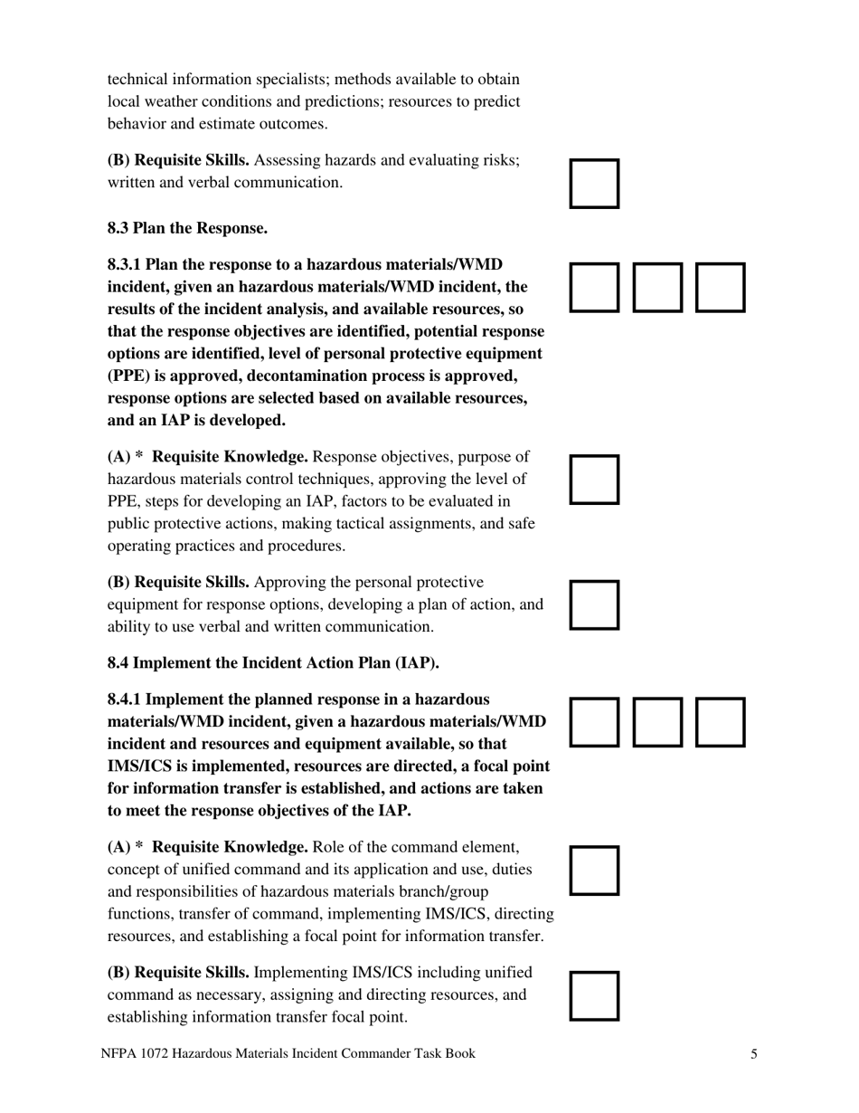 Oregon NFPA Hazardous Materials Incident Commander Task Book Fill Out