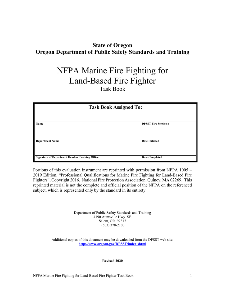 NFPA Marine Fire Fighting for Land-Based Fire Fighter Task Book - Oregon, Page 1