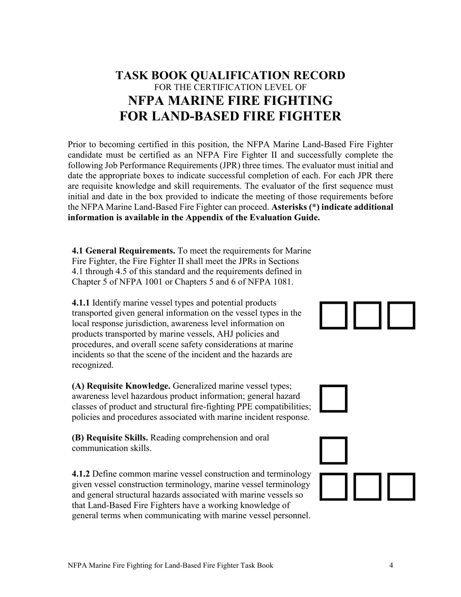NFPA Marine Fire Fighting for Land-Based Fire Fighter Task Book - Oregon, Page 4