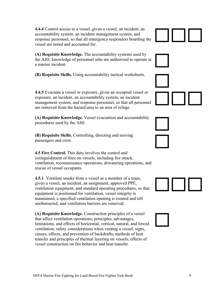 NFPA Marine Fire Fighting for Land-Based Fire Fighter Task Book - Oregon, Page 9