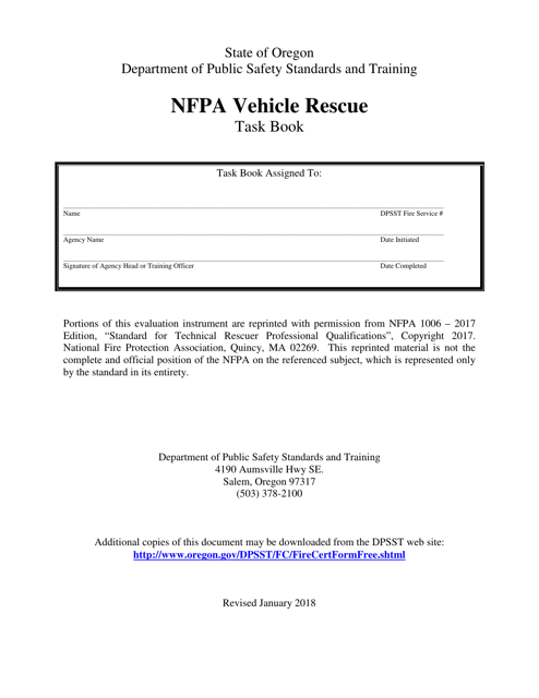 NFPA Vehicle Rescue Task Book - Oregon
