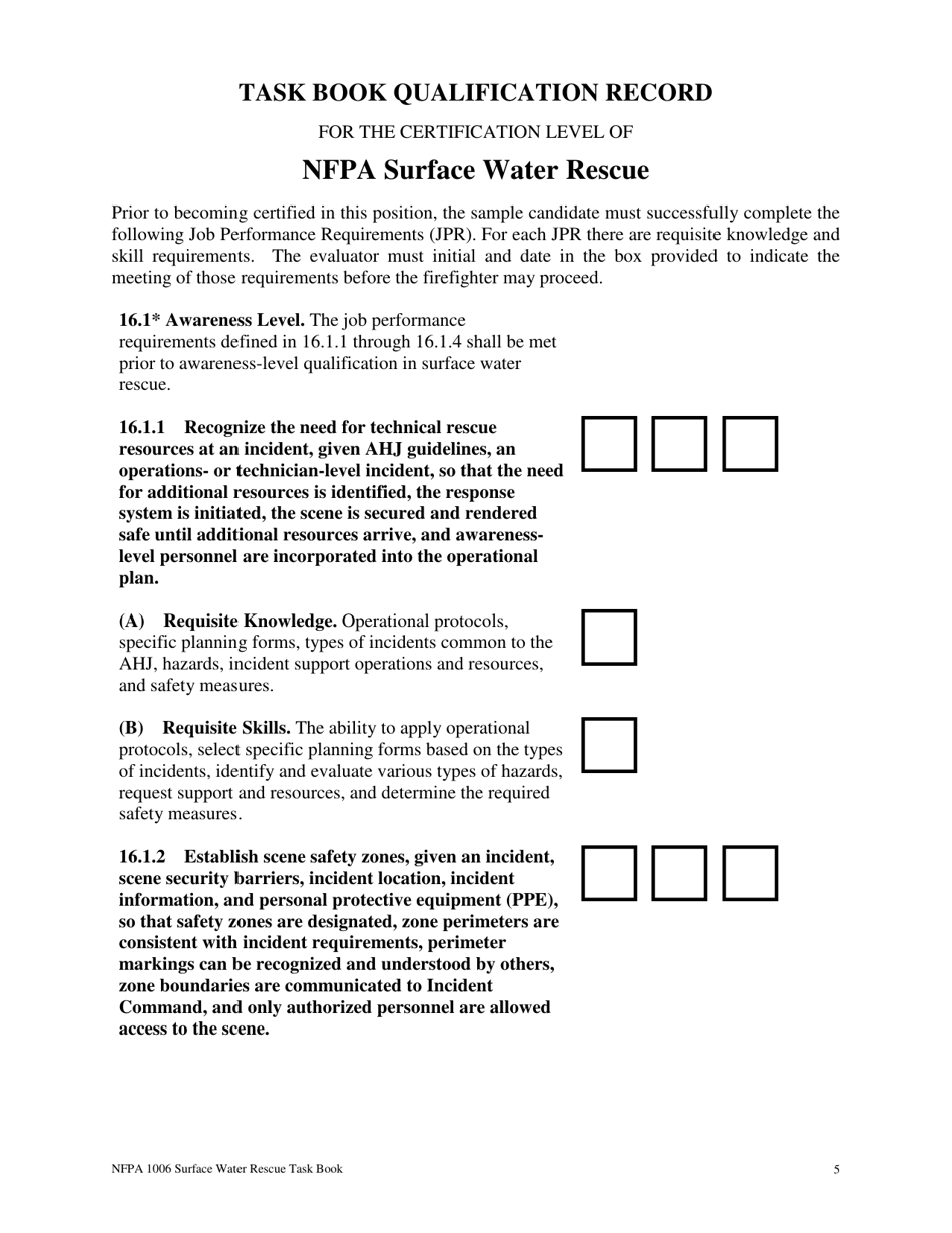 NFPA Surface Water Rescue Task Book - Oregon, Page 5