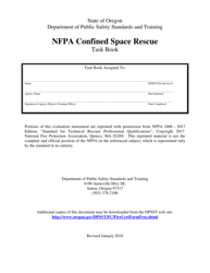 NFPA Confined Space Rescue Task Book - Oregon