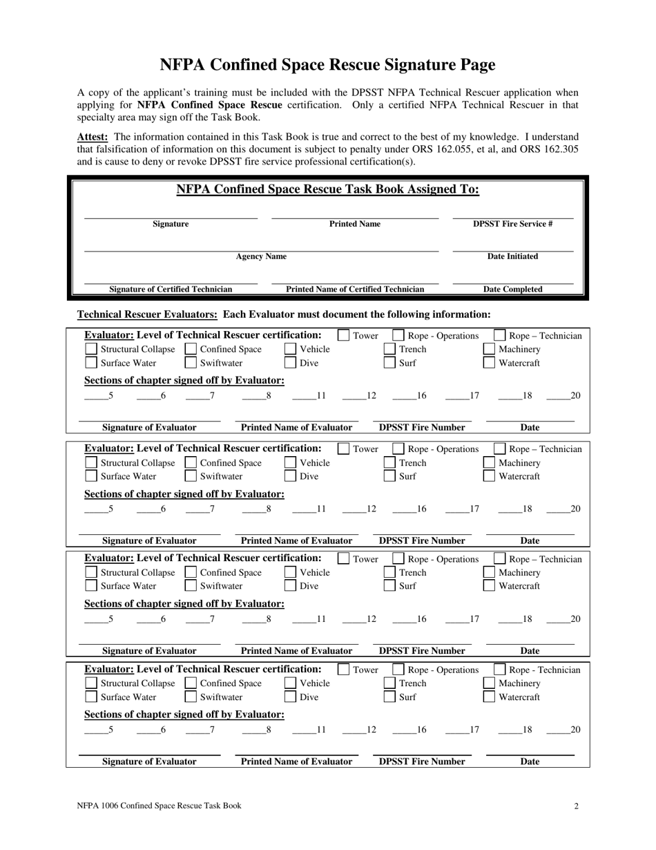 NFPA Confined Space Rescue Task Book - Oregon, Page 2