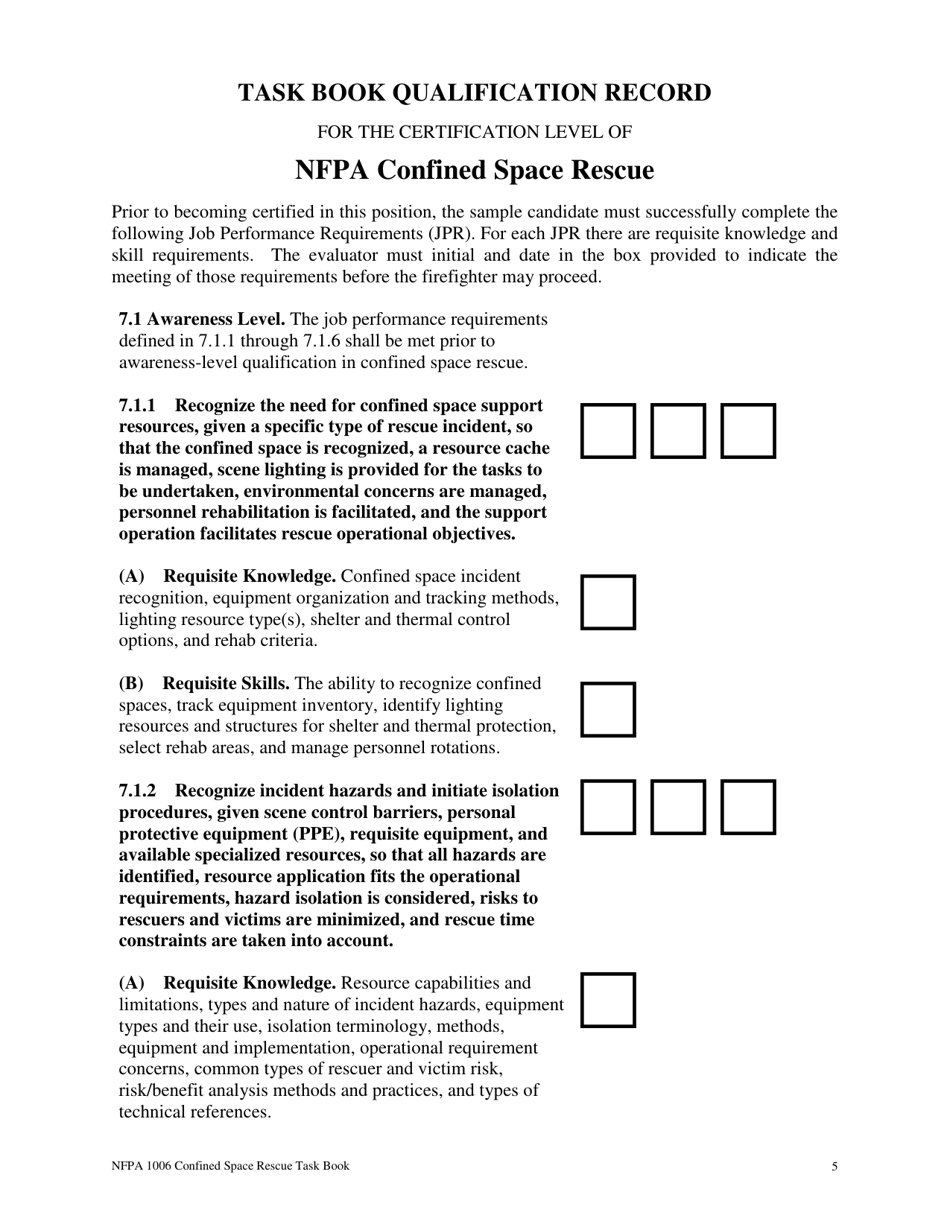 NFPA Confined Space Rescue Task Book - Oregon, Page 5