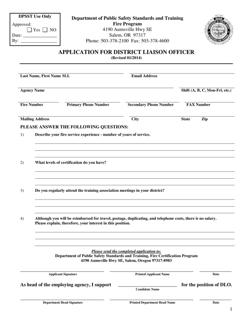 Application for District Liaison Officer - Oregon Download Pdf