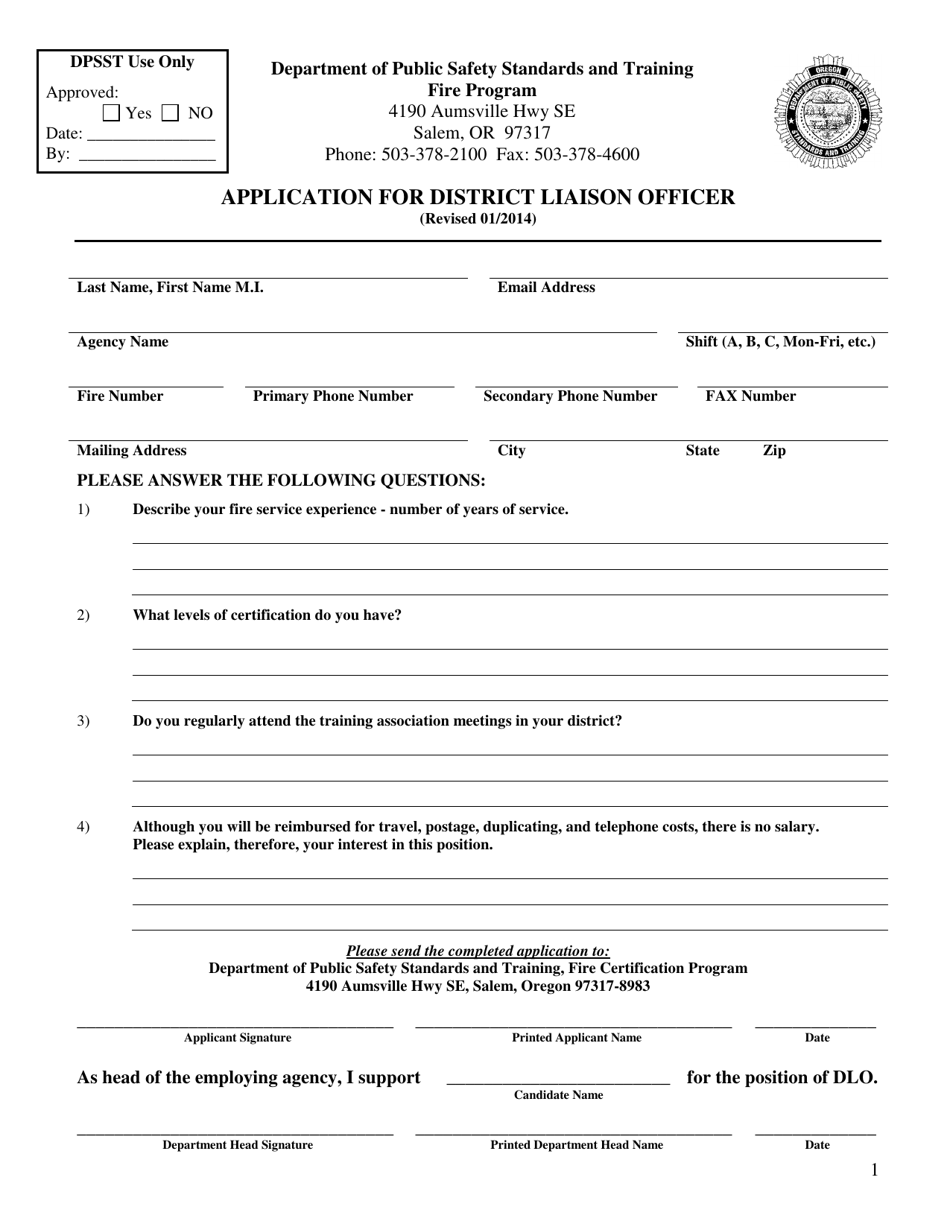 Application for District Liaison Officer - Oregon, Page 1