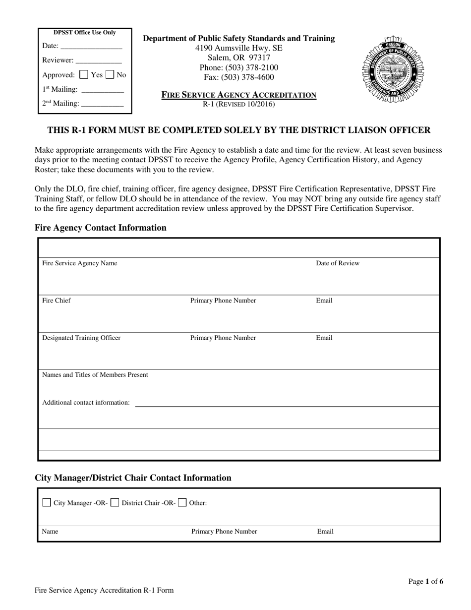 Form R-1 Fire Service Agency Accreditation - Oregon, Page 1