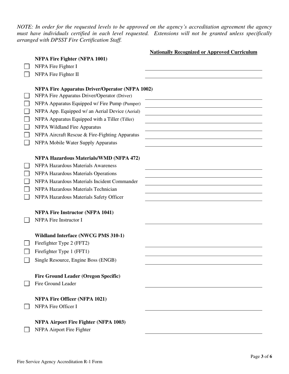 Form R-1 Fire Service Agency Accreditation - Oregon, Page 3