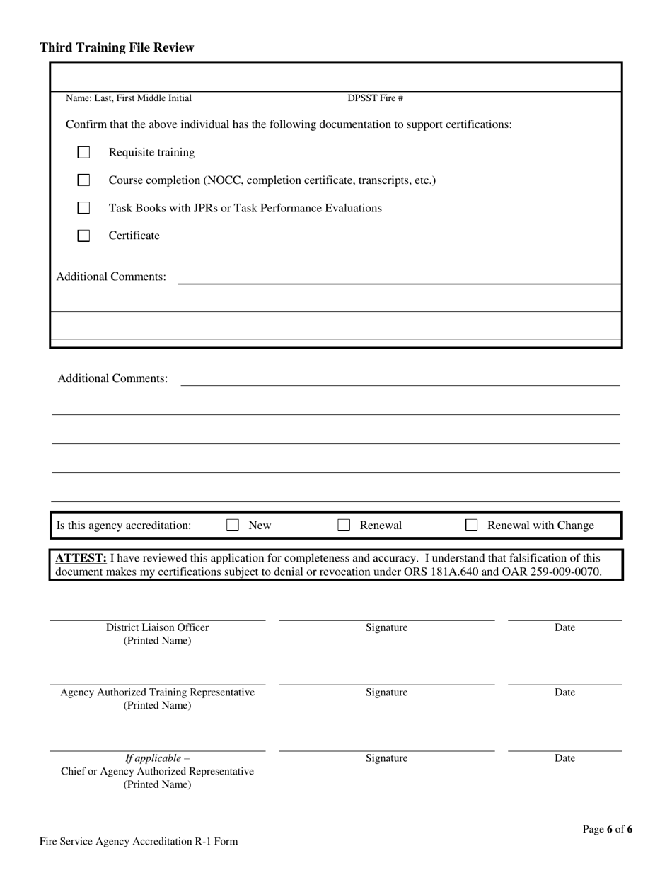 Form R-1 Fire Service Agency Accreditation - Oregon, Page 6