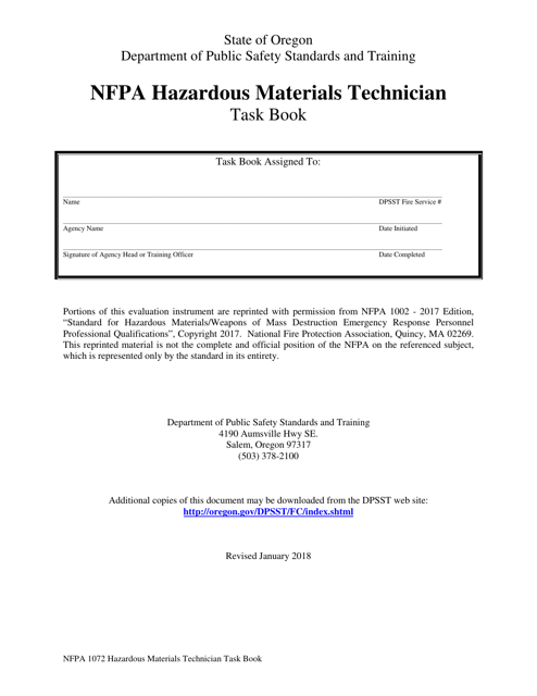 NFPA Hazardous Materials Technician Task Book - Oregon