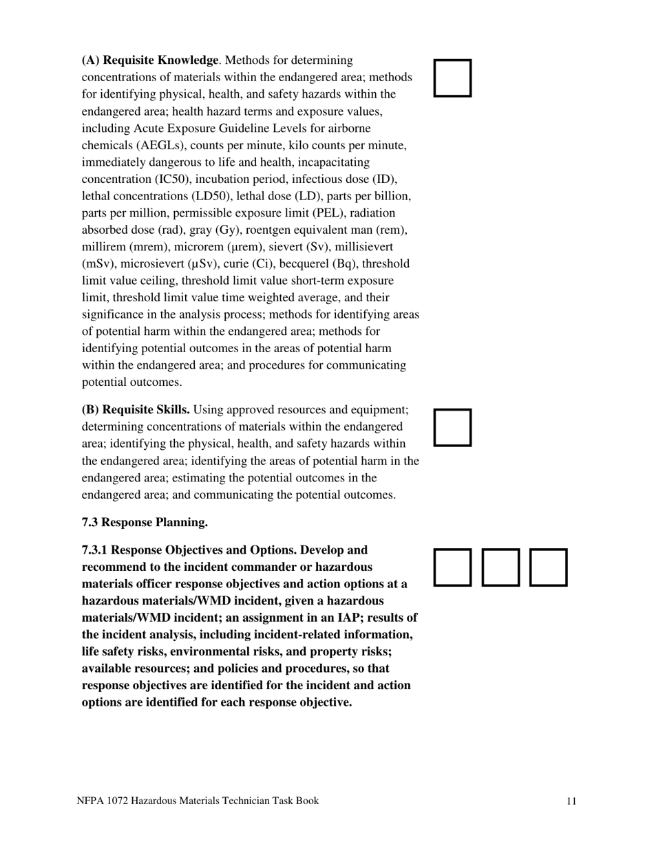 NFPA Hazardous Materials Technician Task Book - Oregon, Page 11