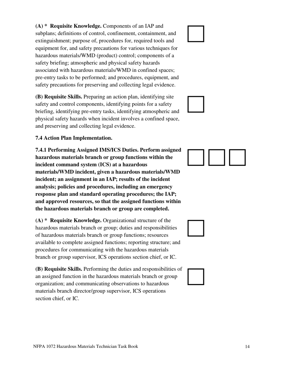NFPA Hazardous Materials Technician Task Book - Oregon, Page 14