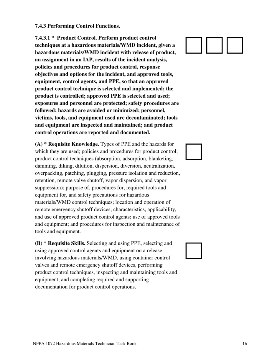 NFPA Hazardous Materials Technician Task Book - Oregon, Page 16