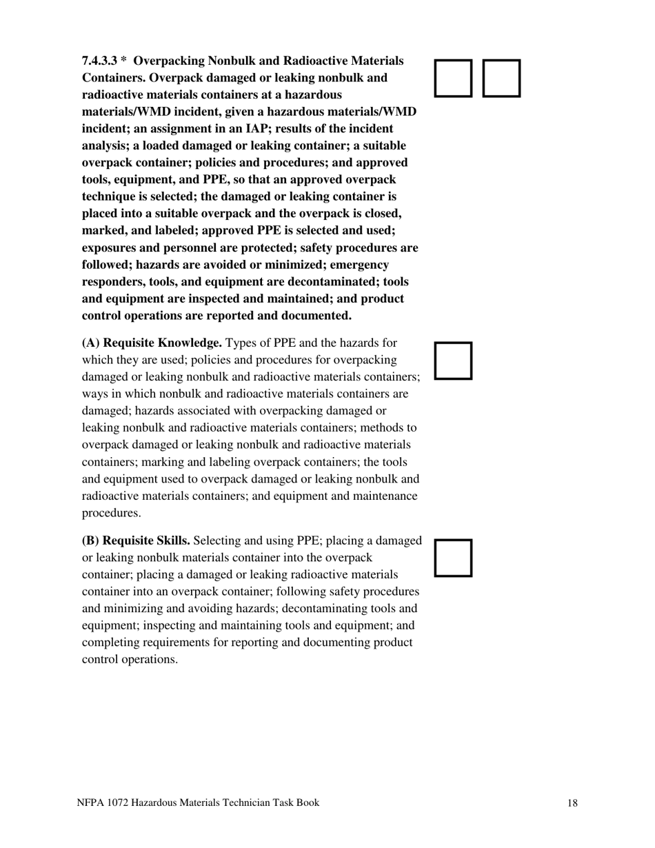 NFPA Hazardous Materials Technician Task Book - Oregon, Page 18