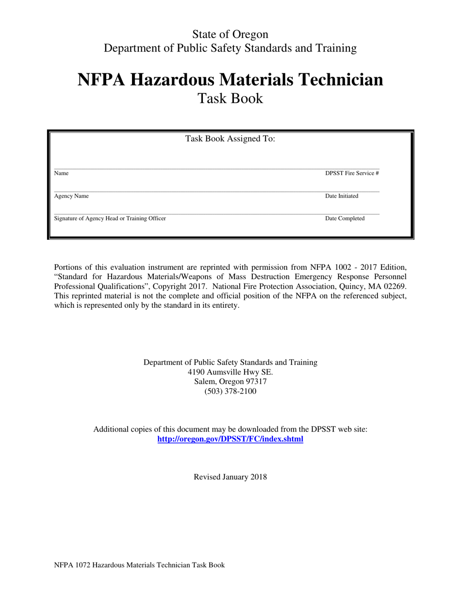 NFPA Hazardous Materials Technician Task Book - Oregon, Page 1