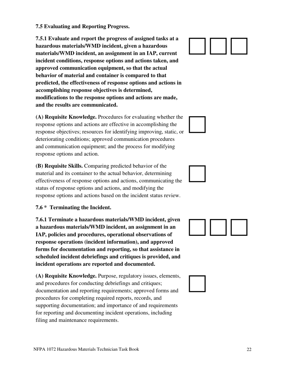 NFPA Hazardous Materials Technician Task Book - Oregon, Page 22