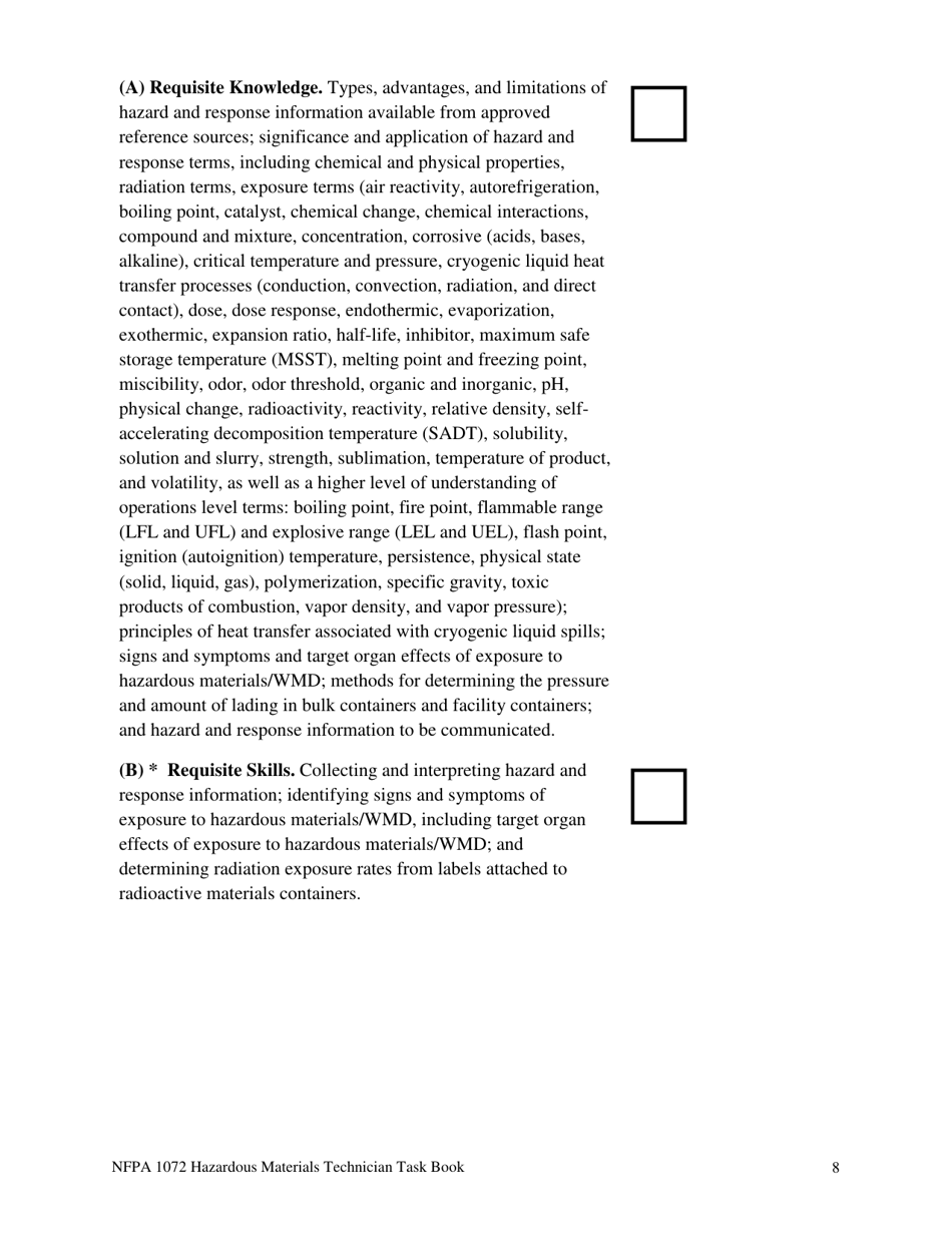 NFPA Hazardous Materials Technician Task Book - Oregon, Page 8