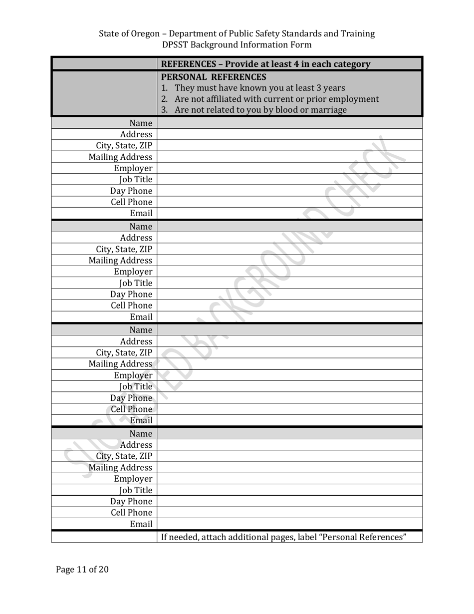 Dpsst Background Information Form - Oregon, Page 11