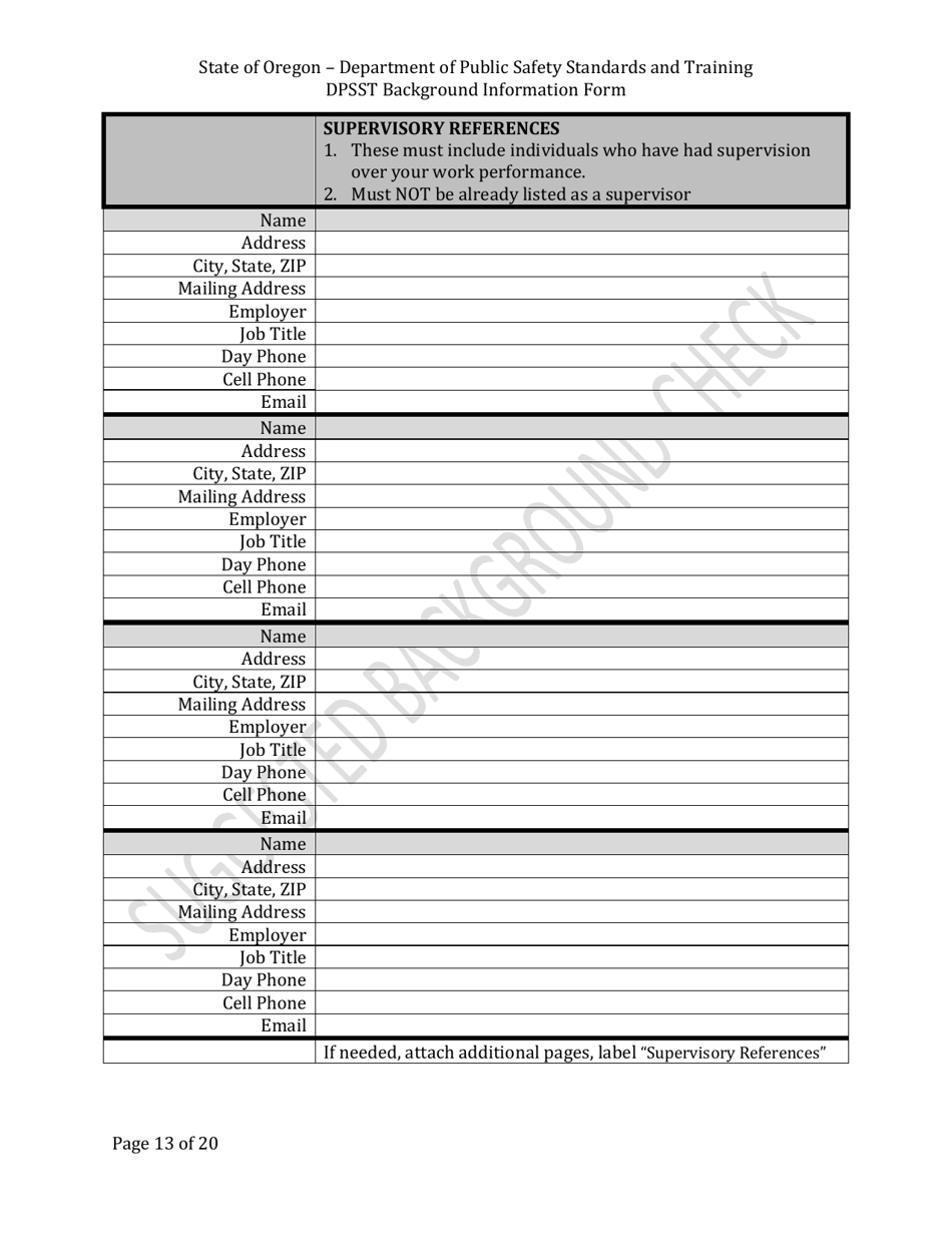 Dpsst Background Information Form - Oregon, Page 13