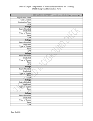 Dpsst Background Information Form - Oregon, Page 2