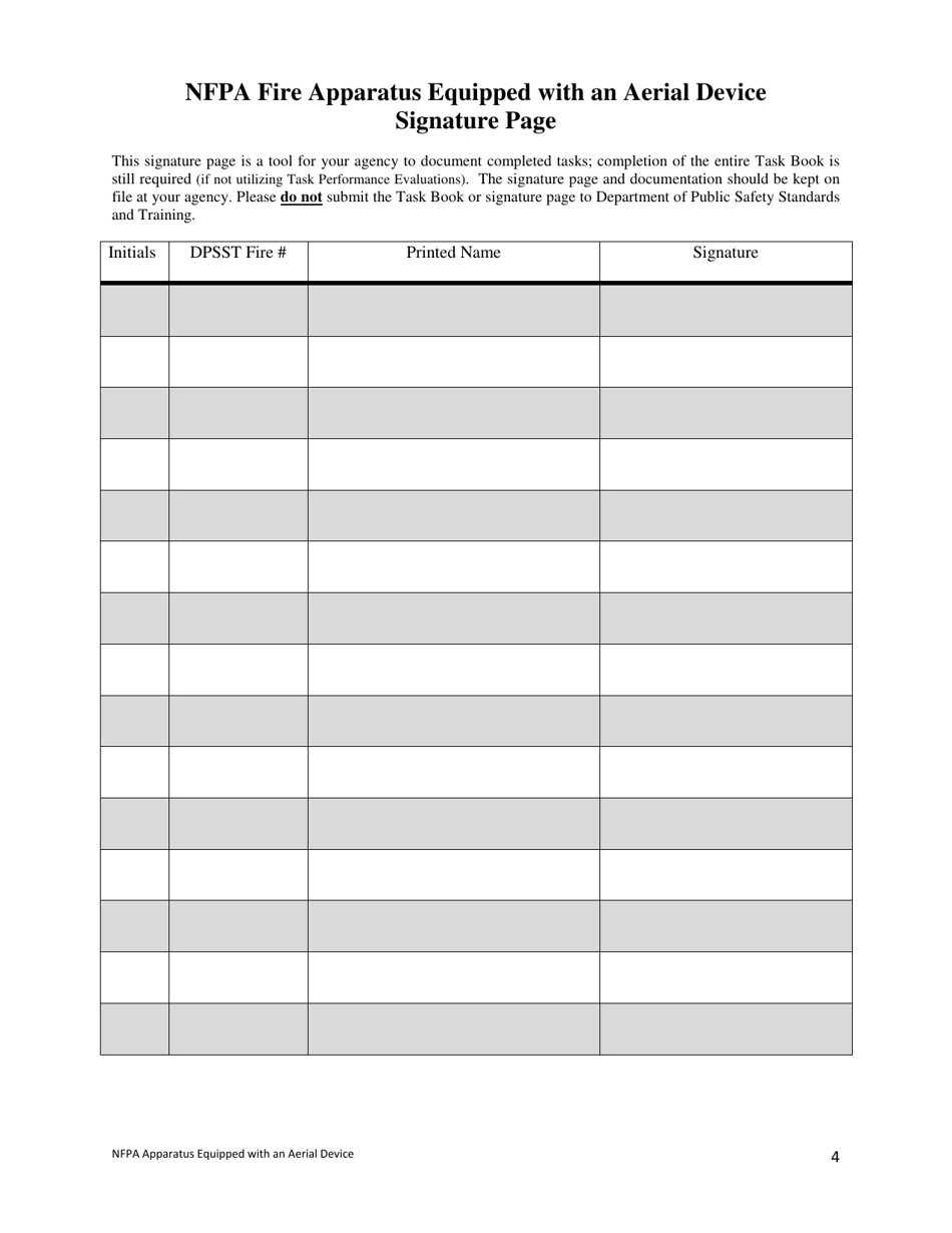 NFPA Apparatus Equipped With an Aerial Device (Aerial) Task Book - Oregon, Page 4