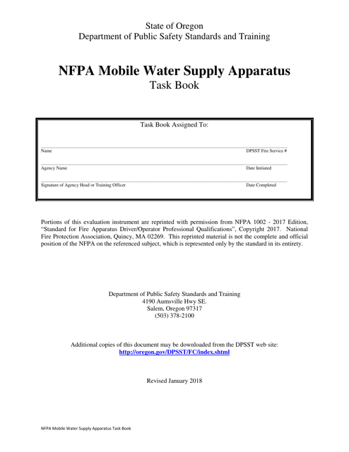 NFPA Mobile Water Supply Apparatus Task Book - Oregon