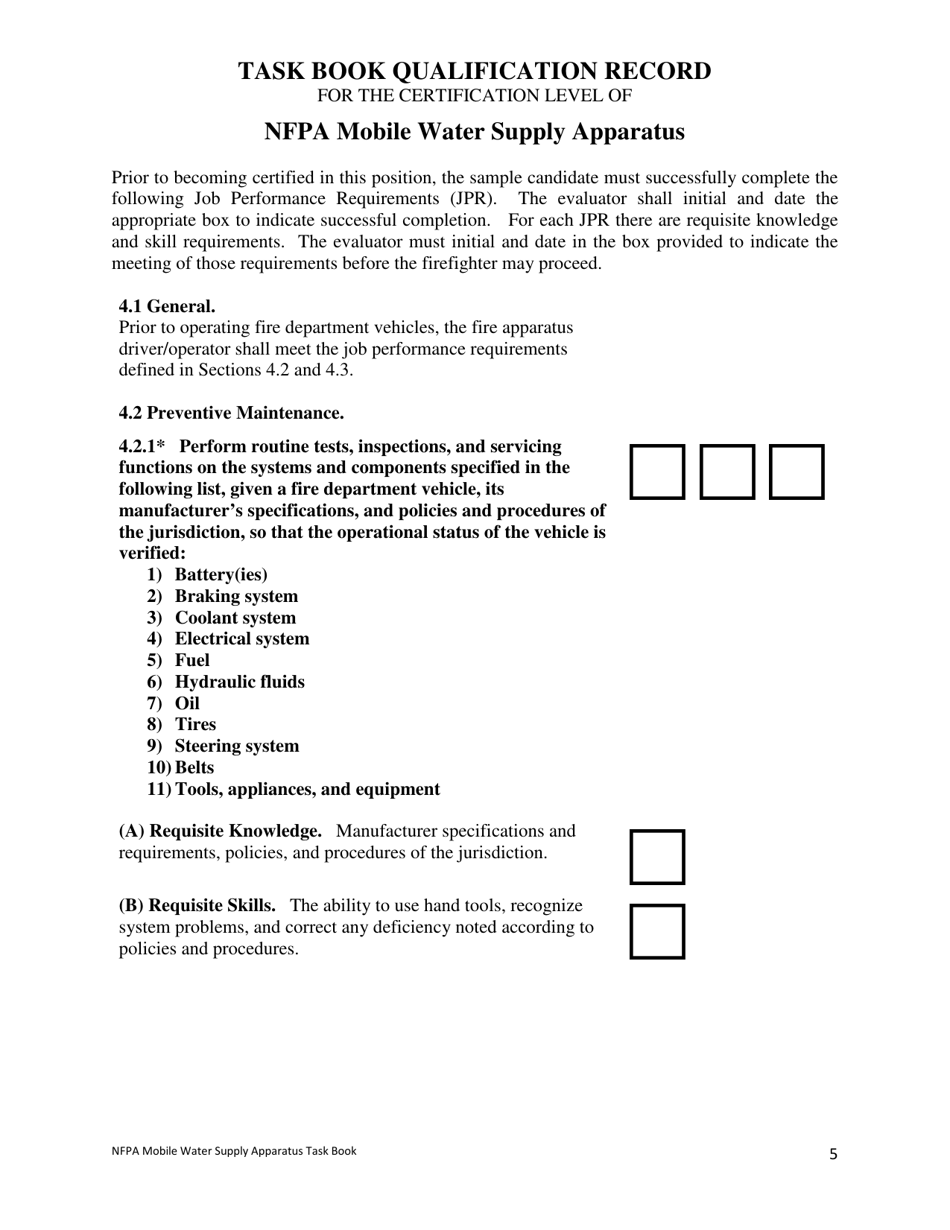 NFPA Mobile Water Supply Apparatus Task Book - Oregon, Page 5