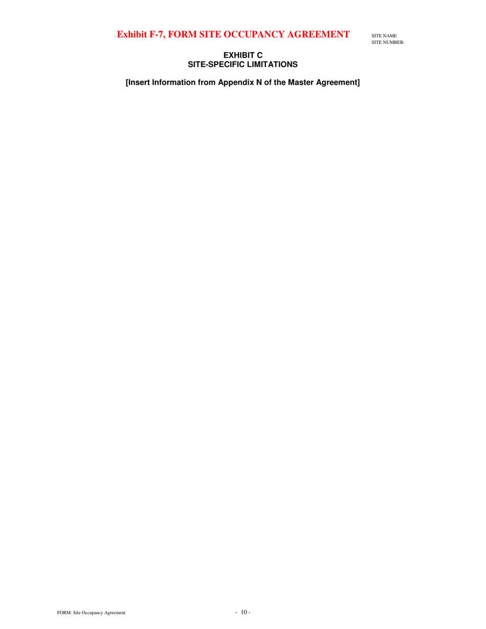 Exhibit F-7 Form Site Occupancy Agreement - Pennsylvania, Page 10