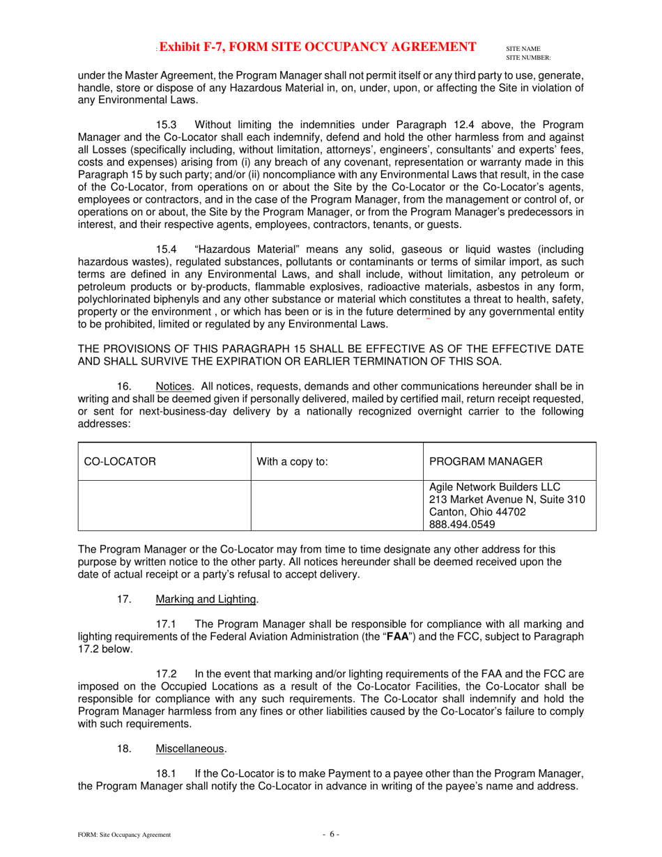 Exhibit F-7 Form Site Occupancy Agreement - Pennsylvania, Page 6