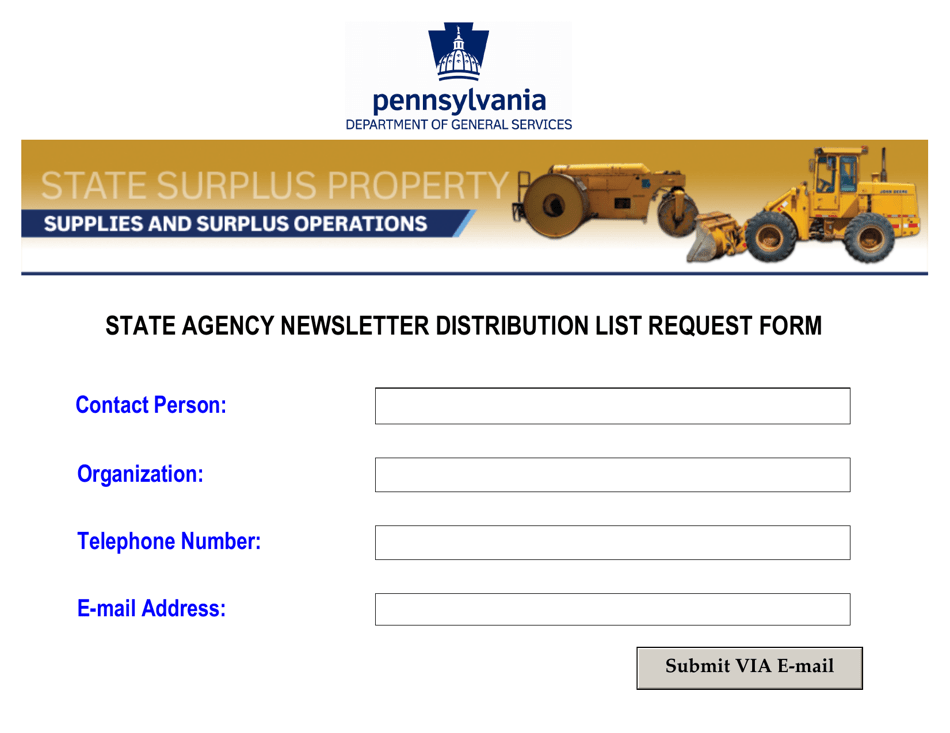 State Agency Newsletter Distribution List Request Form - Pennsylvania, Page 1