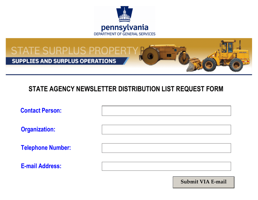 State Agency Newsletter Distribution List Request Form - Pennsylvania